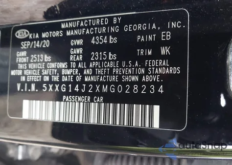 2021 Kia K5 Lxs из США, поврежденный, VIN 5XXG14J2XMG028234